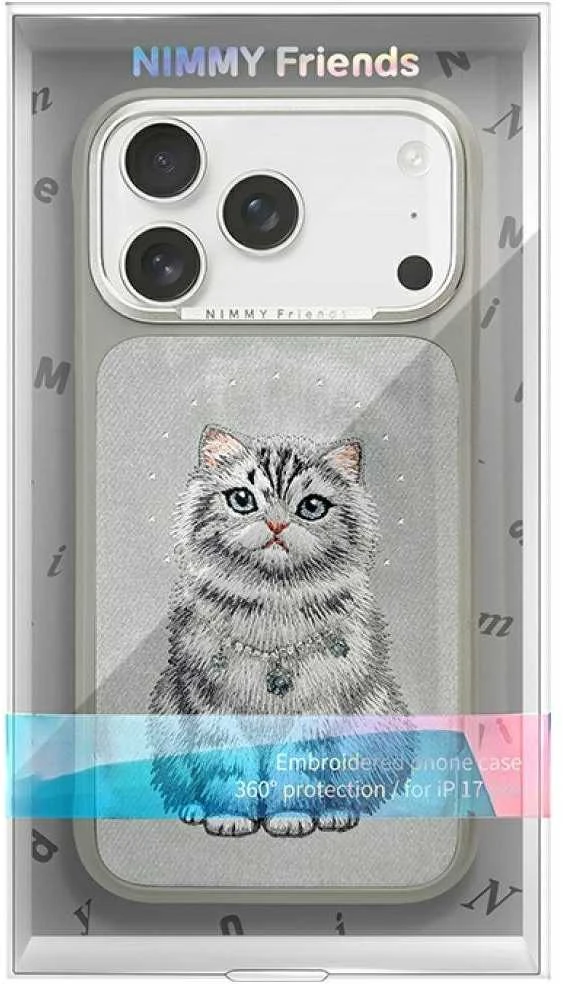 „Nimmy Lucky Fashion Cat“ „MagSafe“ dėklas, skirtas „iPhone 17 Pro“ – pilka