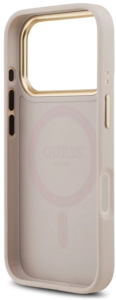 Guess PU odos 4G Gold Frame MagSafe dėklas skirtas iPhone 17 Pro rožinės spalvos