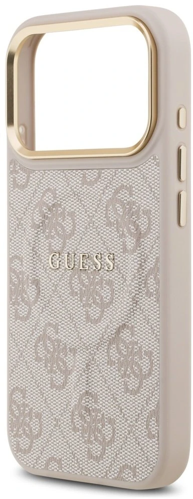 Guess PU odos 4G Gold Frame MagSafe dėklas skirtas iPhone 17 Pro rožinės spalvos