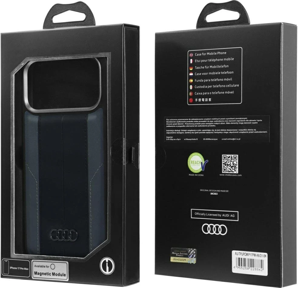 Dėklas Audi A6 Synthetic Leather MagSafe Apple iPhone 17 Pro Max juodos spalvos