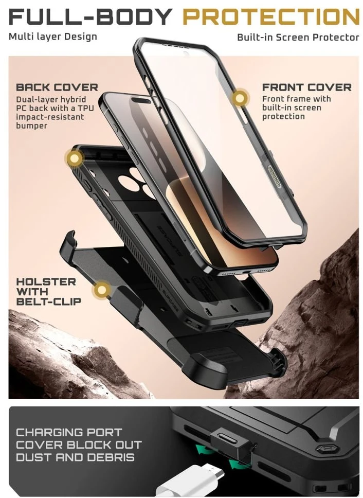 Telefono dėklas iPhone 17 Pro Max juodas atsparus smūgiams Supcase