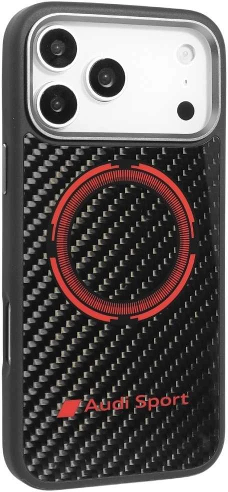 Dėklas Audi RSQ Carbon Fiber Sport Raudona Circle MagSafe skirtas Apple iPhone 17 Pro Max juodos spalvos