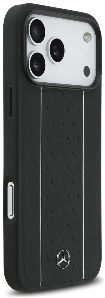 Mercedes Leather Star Pattern Stripes MagSafe dėklas skirtas Apple iPhone 17 Pro Max juodos spalvos