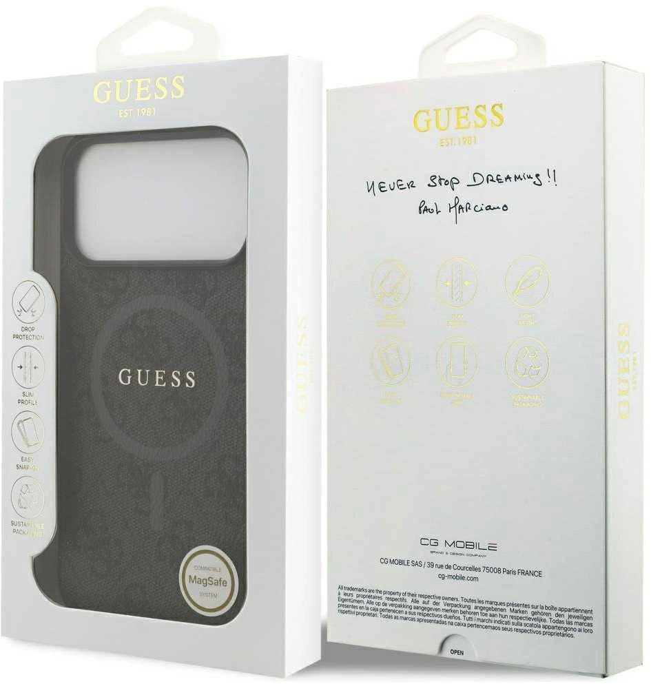 Guess 4G Ring Classic Logo MagSafe dėklas skirtas Apple iPhone 17 Pro Max juodos spalvos