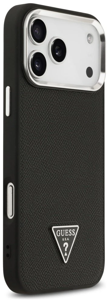 Guess Grained Triangle Logo MagSafe dėklas skirtas Apple iPhone 17 Pro Max juodos spalvos