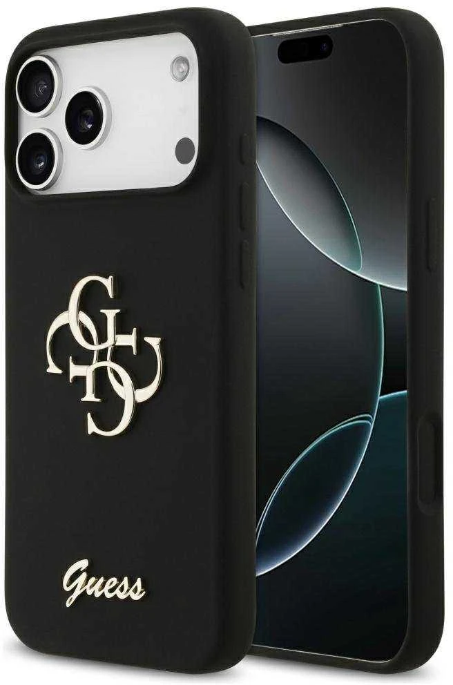 Guess Silicone Big 4G Script dėklas skirtas Apple iPhone 17 Pro Max juodos spalvos