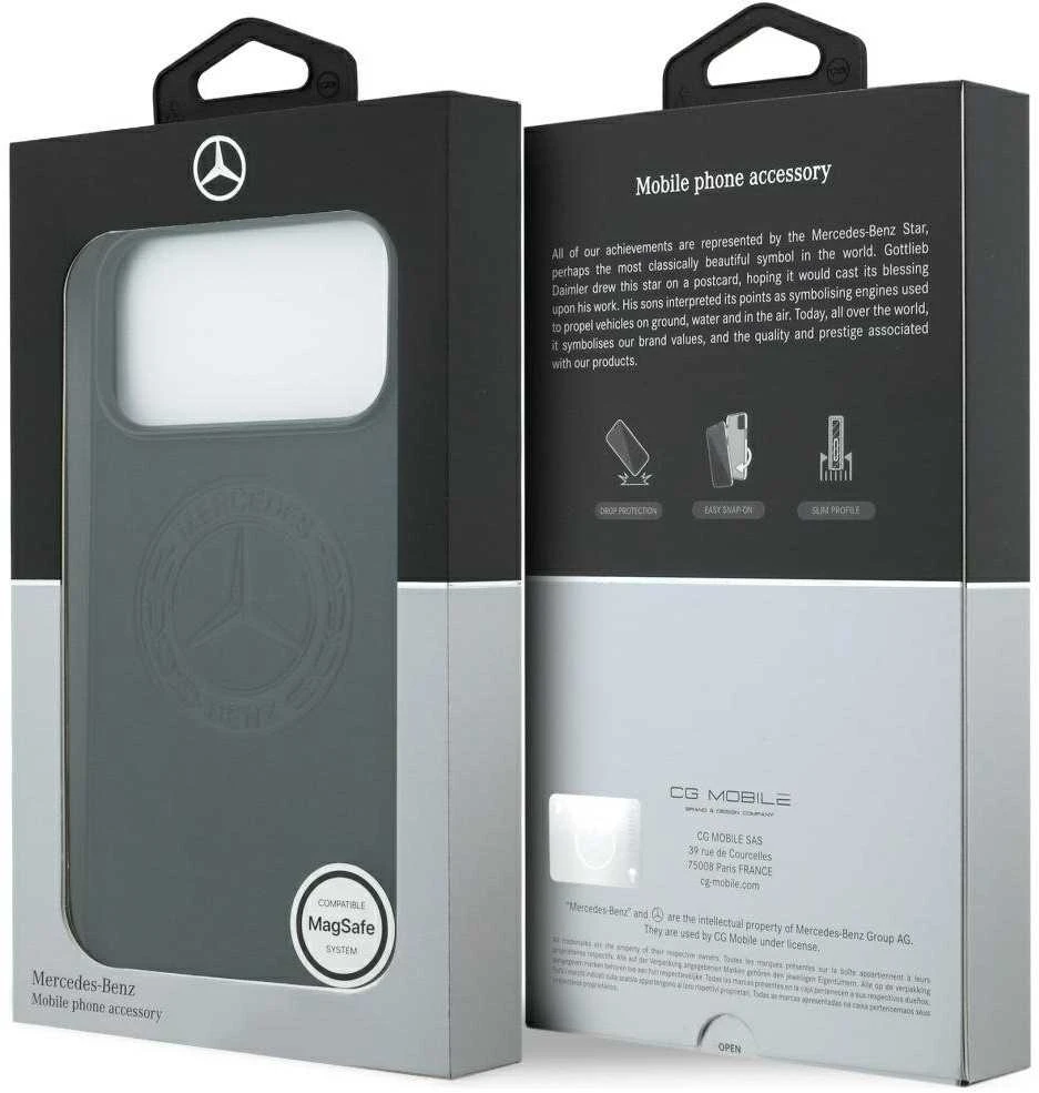 Original dėklas MERCEDES Leather Vintage Logo MagSafe skirtas Apple iPhone 17 Pro Max juodos spalvos