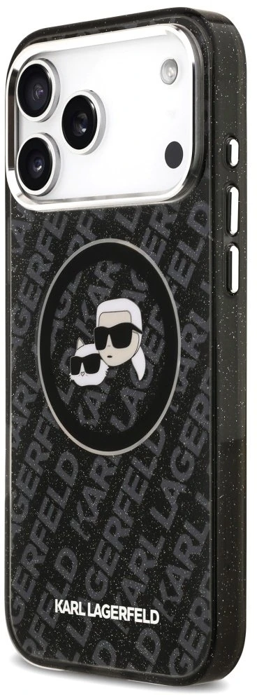 Dėklas Karl Lagerfeld IML Glitter Karl & Choupette Heads Logo MagSafe for Apple iPhone 17 Pro Max juodos spalvos