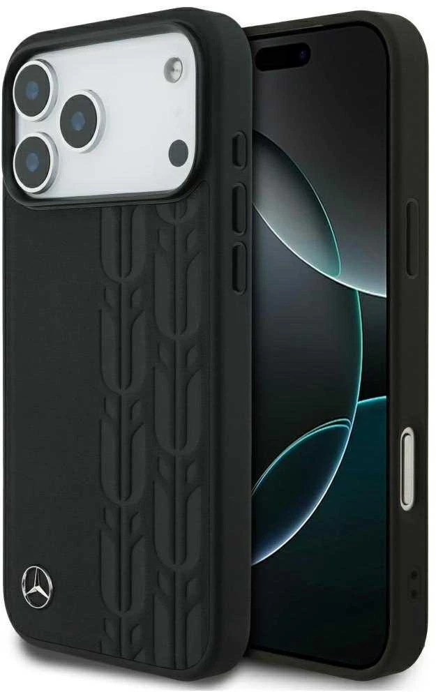 Mercedes Leather Laurel Leaves MagSafe dėklas skirtas Apple iPhone 17 Pro Max juodos spalvos