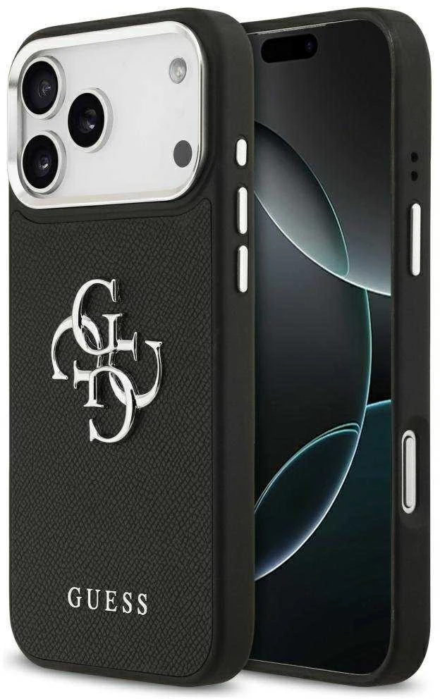Dėklas Guess Grained Big 4G Classic Logo iPhone 17 Pro Max juodos spalvos