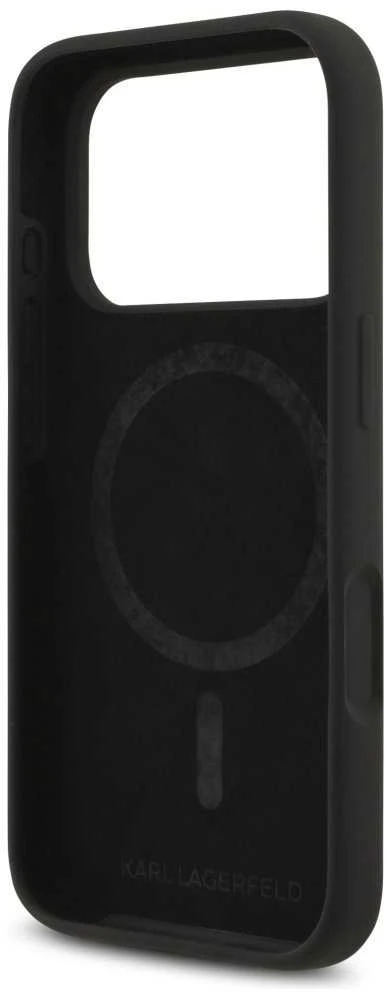 Dėklas Karl Lagerfeld Silicone Karl&Choupette Ring MagSafe skirtas Apple iPhone 17 Pro Max juodos spalvos
