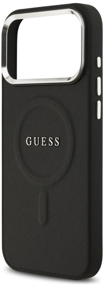 Guess PU Saffiano MagSafe dėklas skirtas Apple iPhone 17 Pro Max juodos spalvos