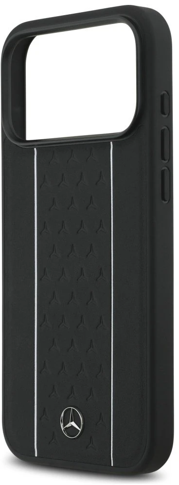 Mercedes Leather Star Pattern Stripes MagSafe dėklas skirtas Apple iPhone 17 Pro Max juodos spalvos