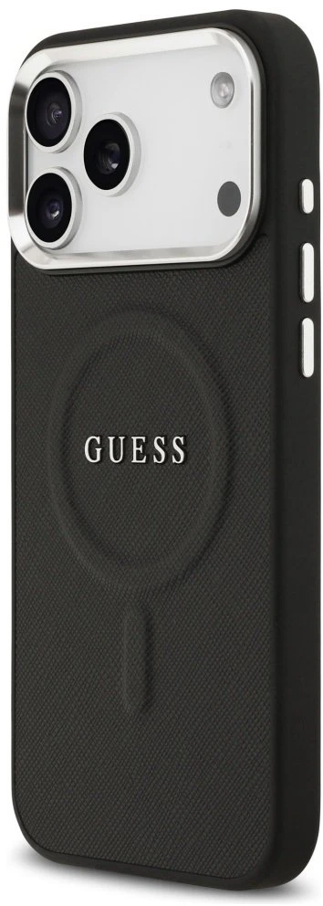 Guess PU Saffiano MagSafe dėklas skirtas Apple iPhone 17 Pro Max juodos spalvos