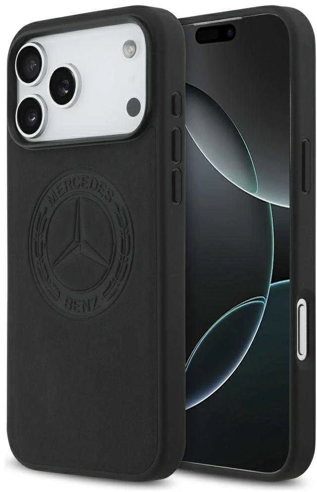 Original dėklas MERCEDES Leather Vintage Logo MagSafe skirtas Apple iPhone 17 Pro Max juodos spalvos