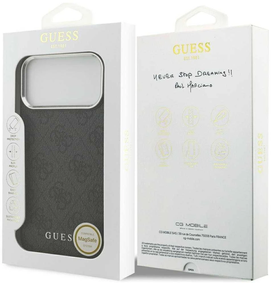 Guess 4G MagSafe dėklas skirtas Apple iPhone 17 Pro Max juodos spalvos