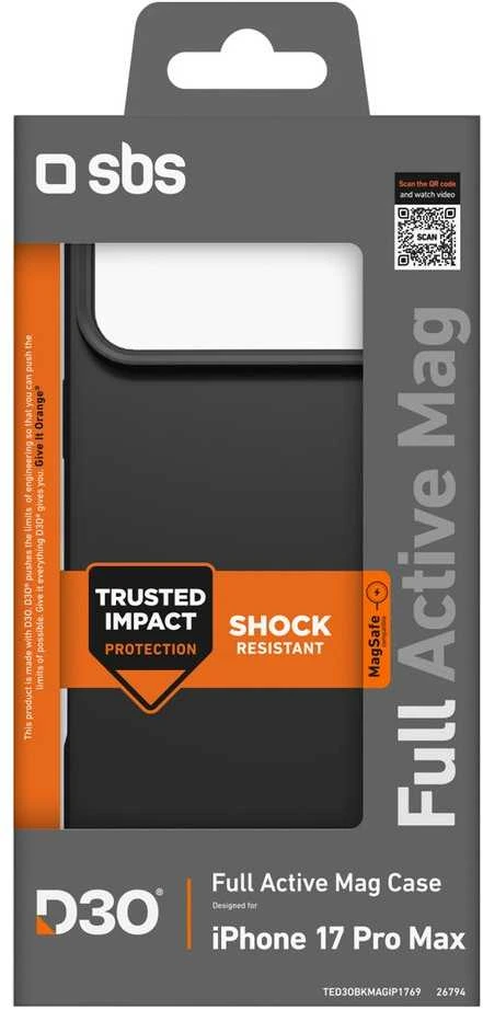 SBS Full Active Mag dėklas with D3O Technology skirtas Apple iPhone 17 Pro Max – juodos spalvos
