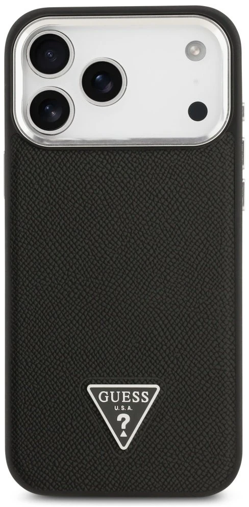 Guess Grained Triangle Logo MagSafe dėklas skirtas Apple iPhone 17 Pro Max juodos spalvos