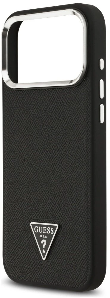Guess Grained Triangle Logo MagSafe dėklas skirtas Apple iPhone 17 Pro Max juodos spalvos