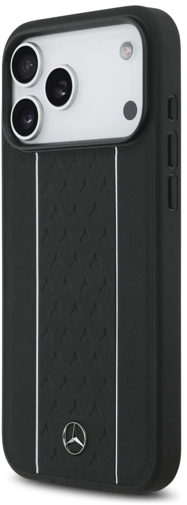 Mercedes Leather Star Pattern Stripes MagSafe dėklas skirtas Apple iPhone 17 Pro Max juodos spalvos