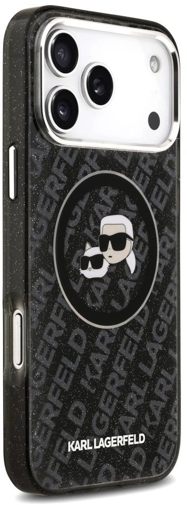 Dėklas Karl Lagerfeld IML Glitter Karl & Choupette Heads Logo MagSafe for Apple iPhone 17 Pro Max juodos spalvos