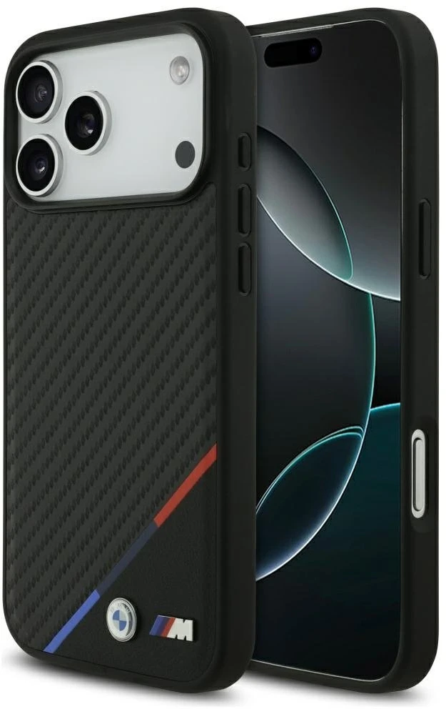 Dėklas BMW M Carbon Tricolor Line MagSafe Apple iPhone 17 Pro Max juodos spalvos