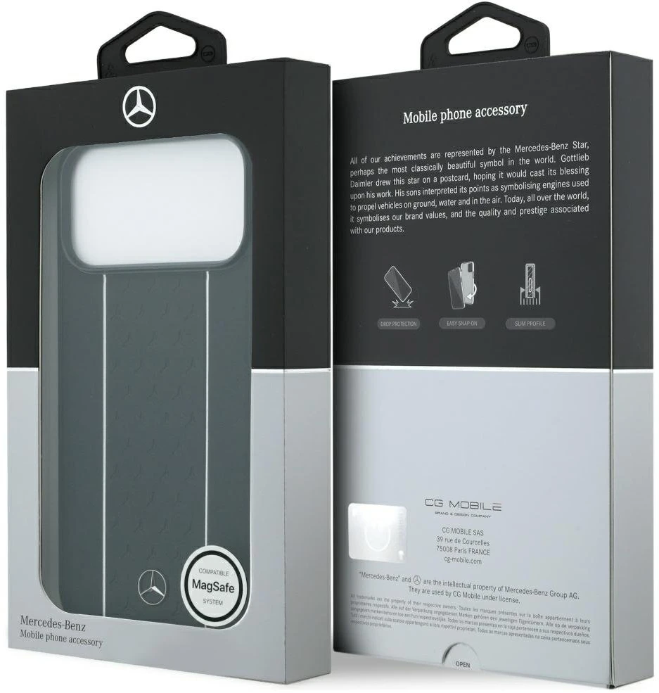 Mercedes Leather Star Pattern Stripes MagSafe dėklas skirtas Apple iPhone 17 Pro Max juodos spalvos