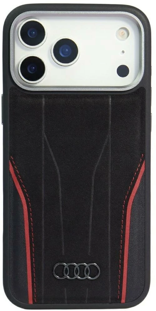 Dėklas Audi R8 Genuine Leather MagSafe Apple iPhone 17 Pro Max juodos spalvos-red