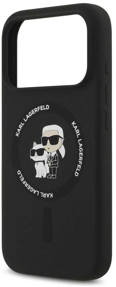 Dėklas Karl Lagerfeld Silicone Karl&Choupette Ring MagSafe skirtas Apple iPhone 17 Pro Max juodos spalvos