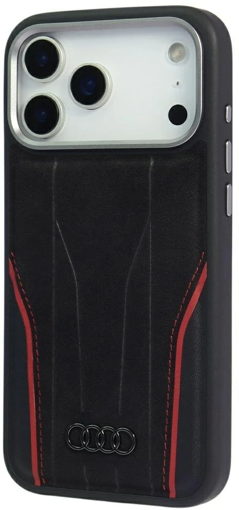 Dėklas Audi R8 Genuine Leather MagSafe Apple iPhone 17 Pro Max juodos spalvos-red