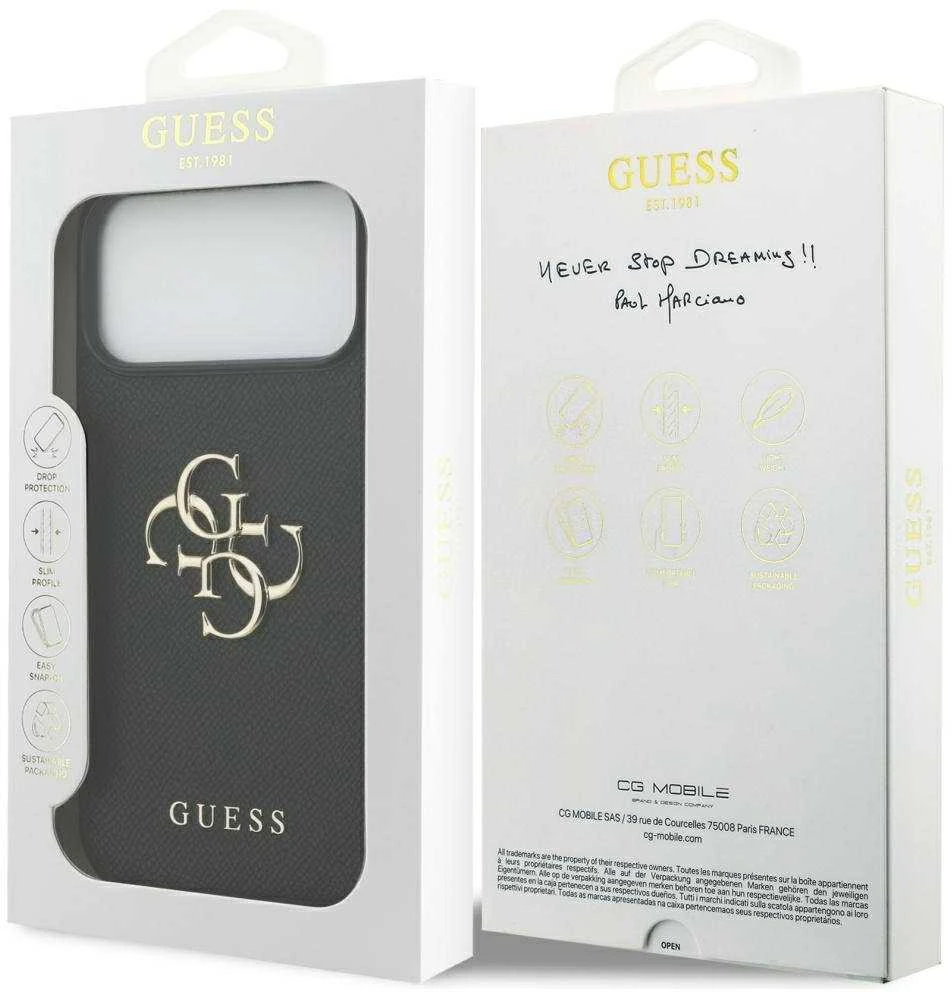 Original dėklas GUESS Grained Big 4G & Classic Logo skirtas Apple iPhone 17 Pro Max juodos spalvos