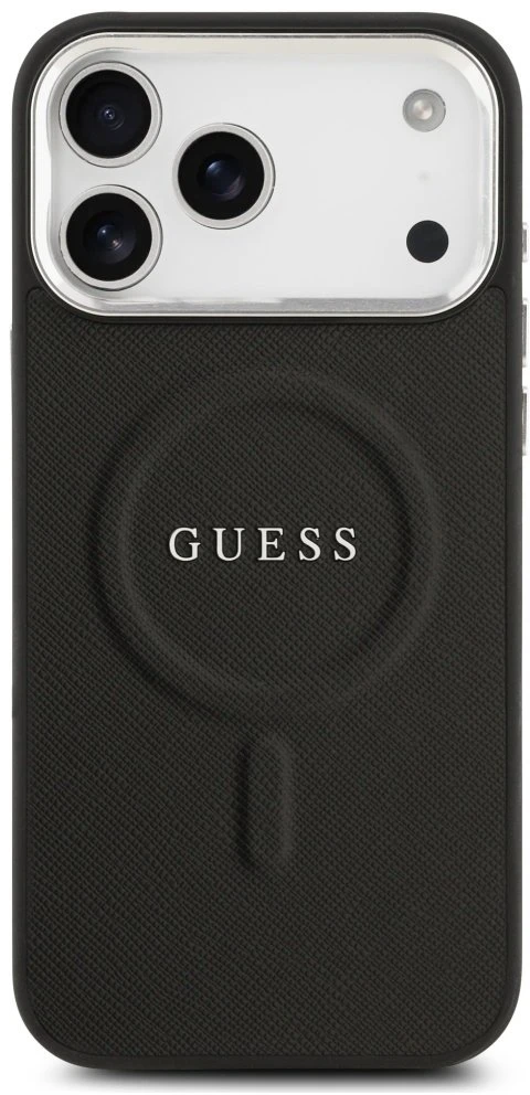 Guess PU Saffiano MagSafe dėklas skirtas Apple iPhone 17 Pro Max juodos spalvos