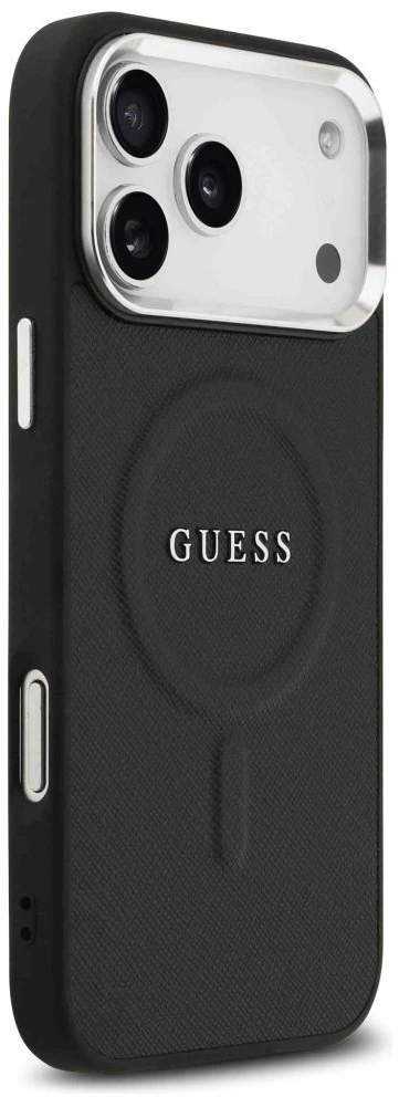 Guess PU Saffiano MagSafe dėklas skirtas Apple iPhone 17 Pro Max juodos spalvos