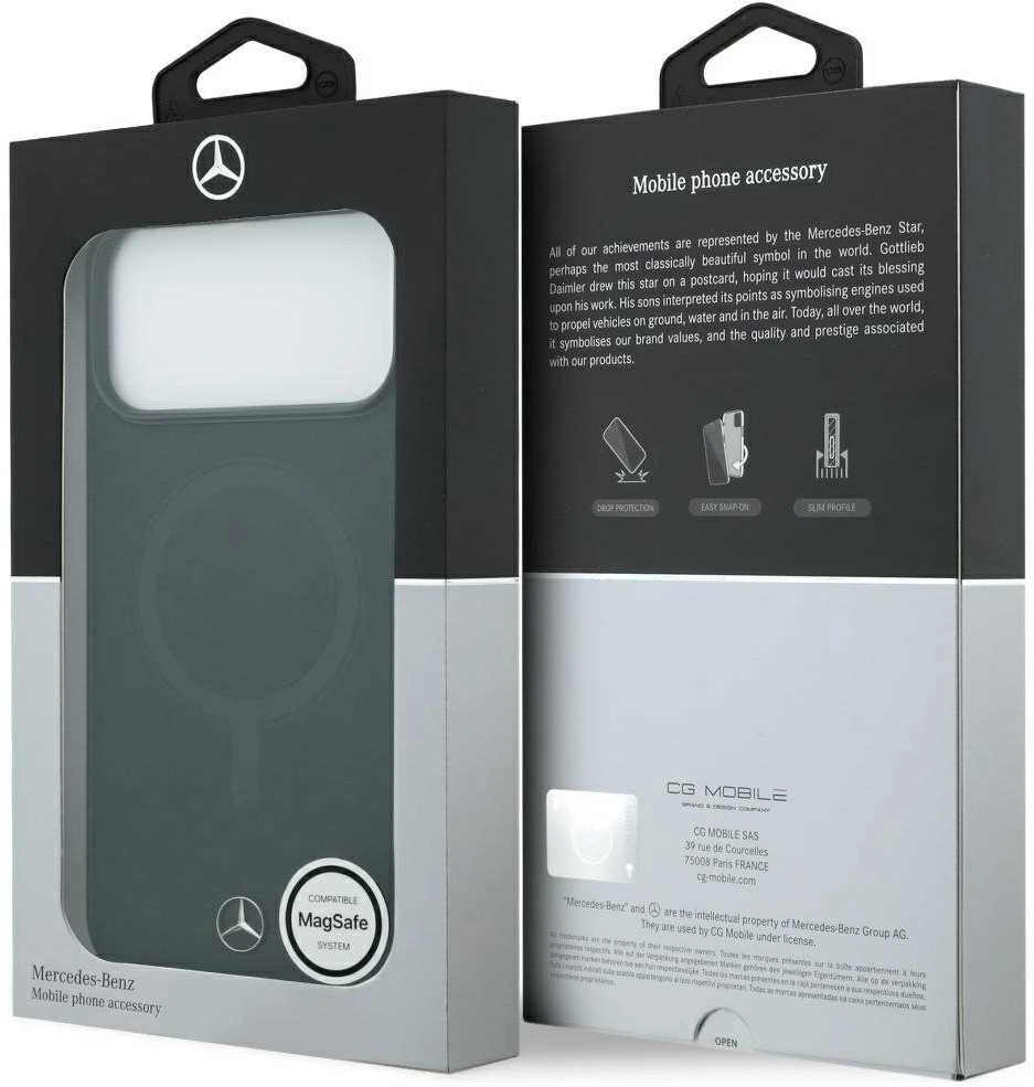 Mercedes Plain Smooth Leather MagSafe dėklas Apple iPhone 17 Pro Max juodos spalvos