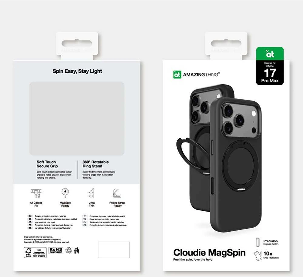 AmazingThing Cloudie Apple iPhone 17 Pro Max dėklas with Stand – juodos spalvos