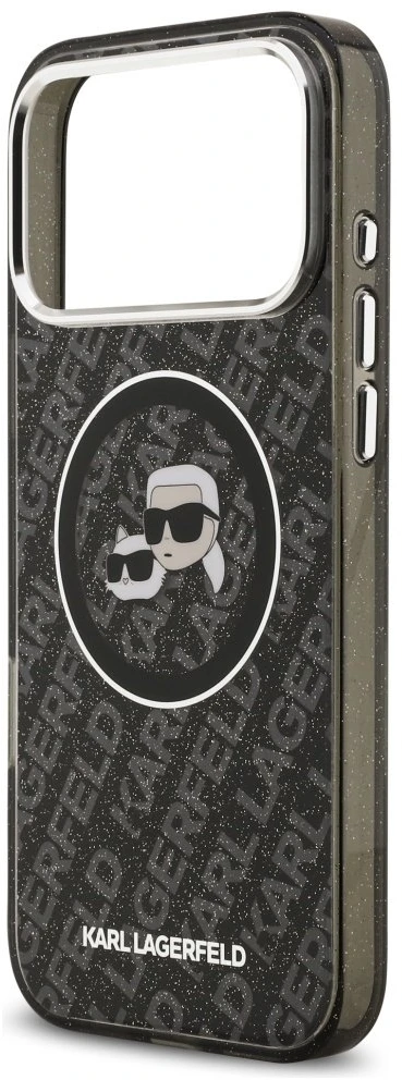 Dėklas Karl Lagerfeld IML Glitter Karl & Choupette Heads Logo MagSafe for Apple iPhone 17 Pro Max juodos spalvos