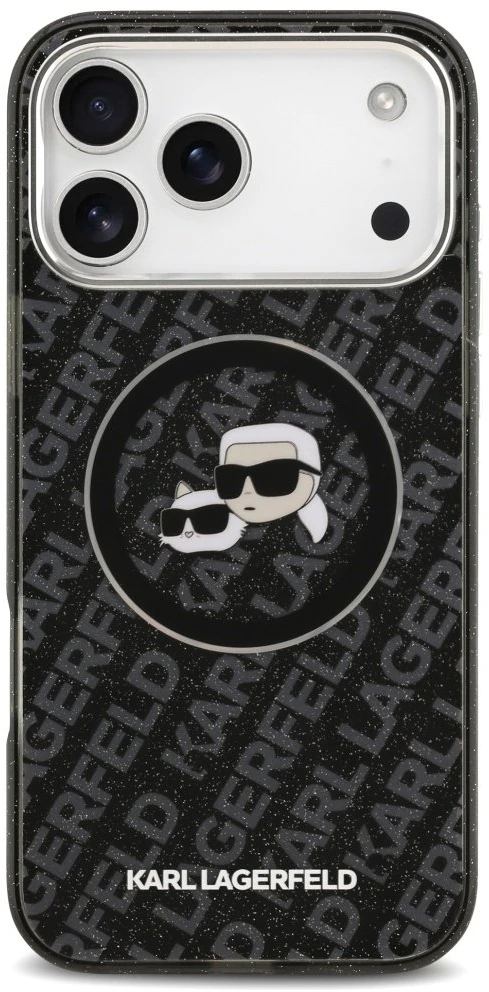Dėklas Karl Lagerfeld IML Glitter Karl & Choupette Heads Logo MagSafe for Apple iPhone 17 Pro Max juodos spalvos
