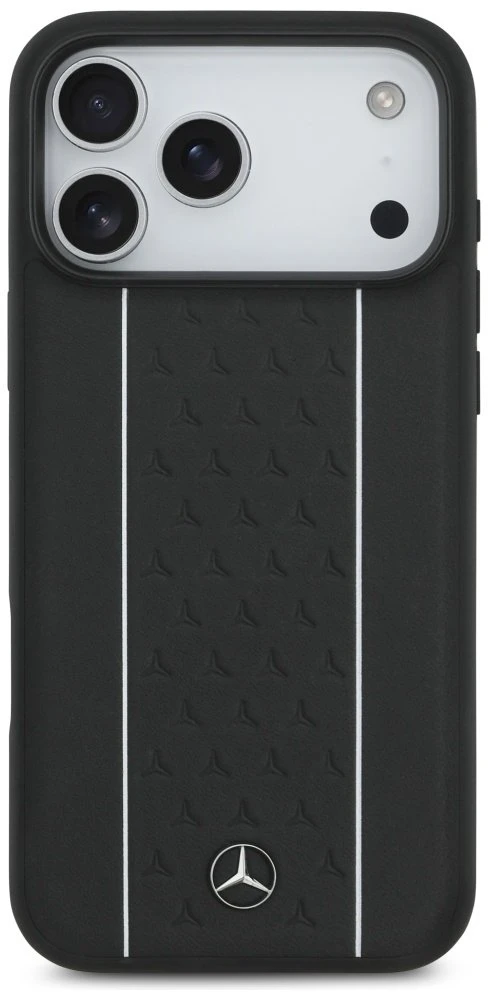 Mercedes Leather Star Pattern Stripes MagSafe dėklas skirtas Apple iPhone 17 Pro Max juodos spalvos