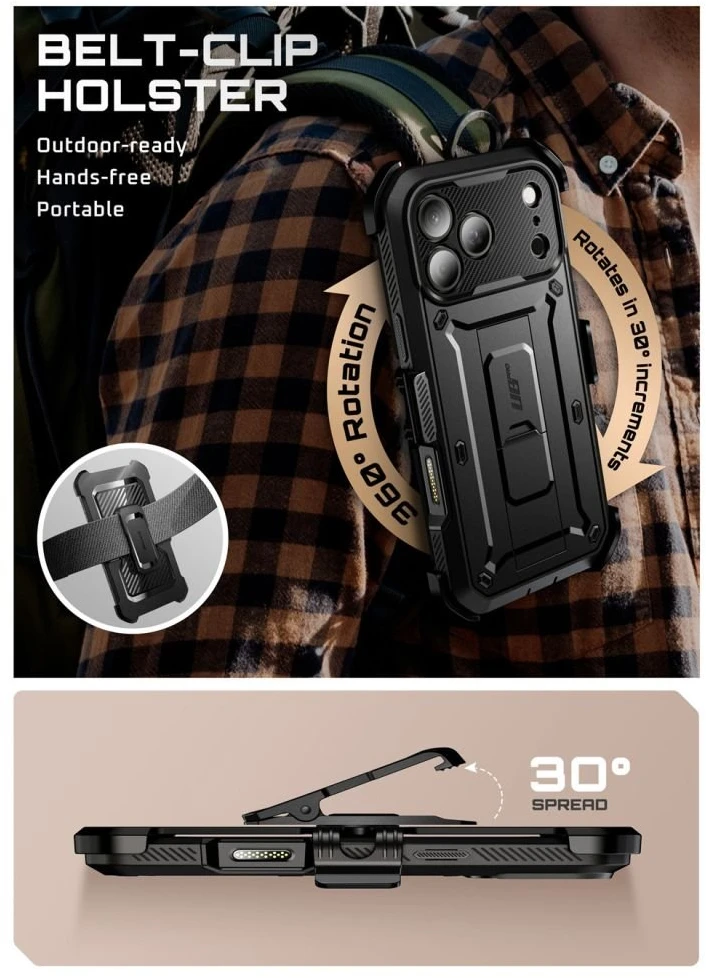 Telefono dėklas iPhone 17 Pro Max juodas atsparus smūgiams Supcase