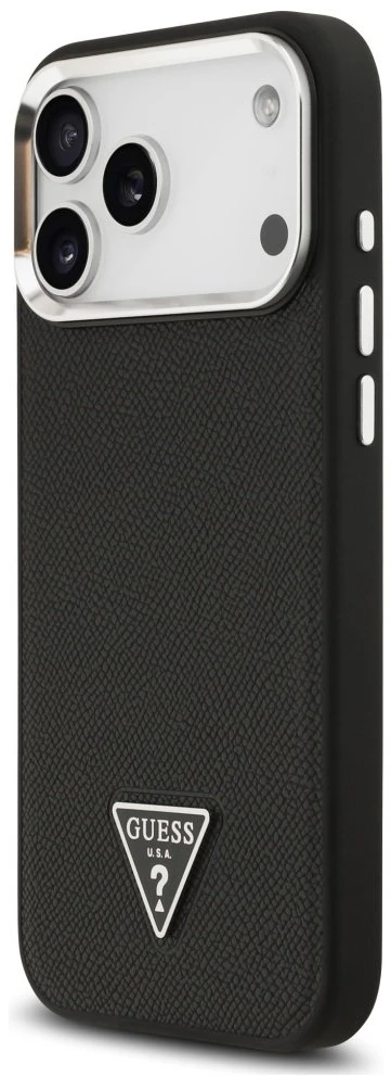Guess Grained Triangle Logo MagSafe dėklas skirtas Apple iPhone 17 Pro Max juodos spalvos