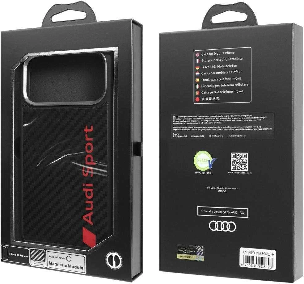 Dėklas Audi R8 Carbon Fiber MagSafe Apple iPhone 17 Pro Max juodos spalvos