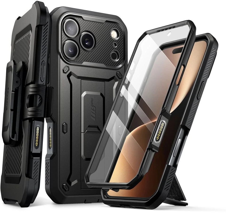 Telefono dėklas iPhone 17 Pro Max juodas atsparus smūgiams Supcase