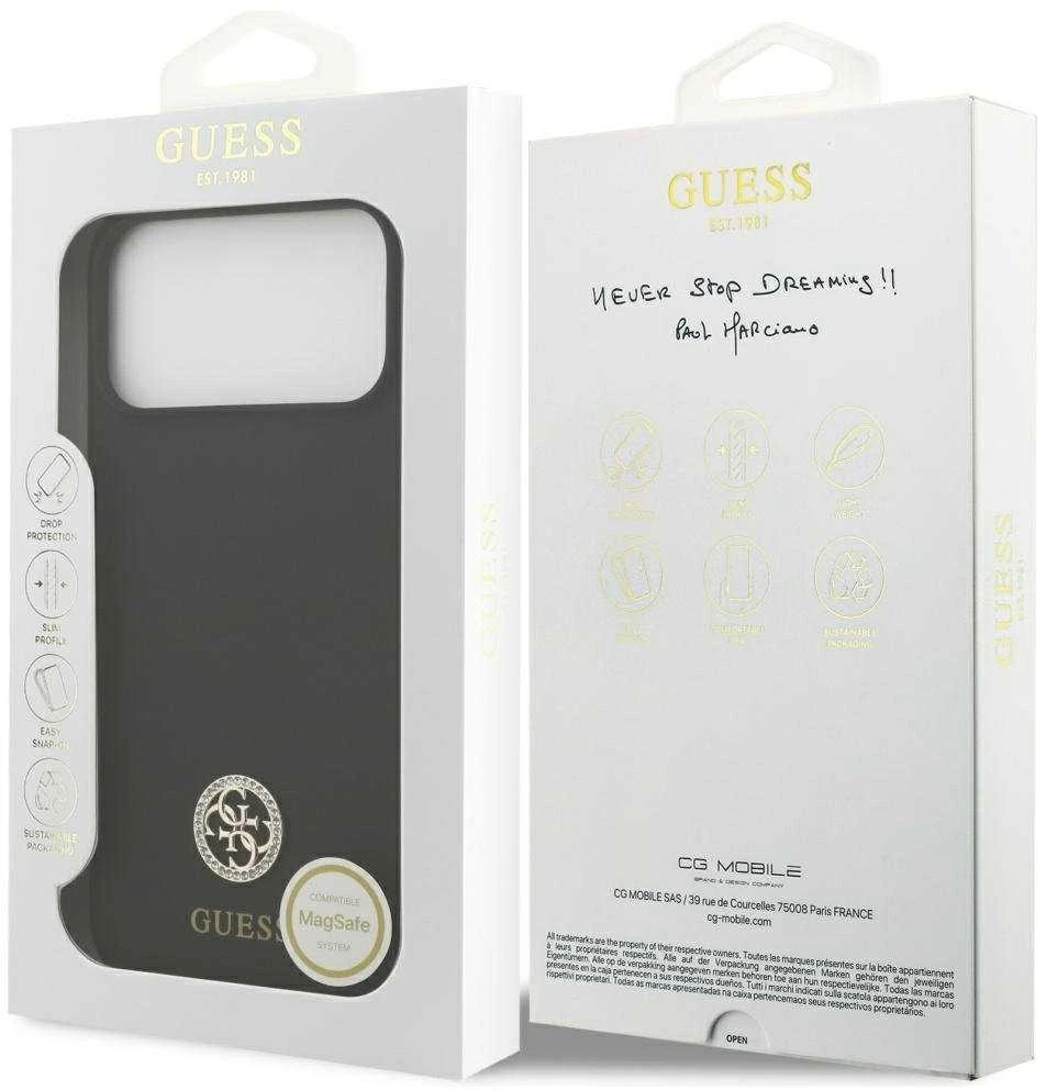 „Guess“ silikoninis „Logo Strass 4G MagSafe“ dėklas, skirtas „iPhone 17 Pro Max“ - Juodas