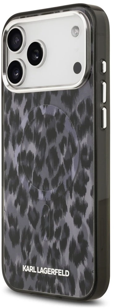 Karl Lagerfeld IML Leopard Pattern MagSafe dėklas skirtas Apple iPhone 17 Pro Max juodos spalvos