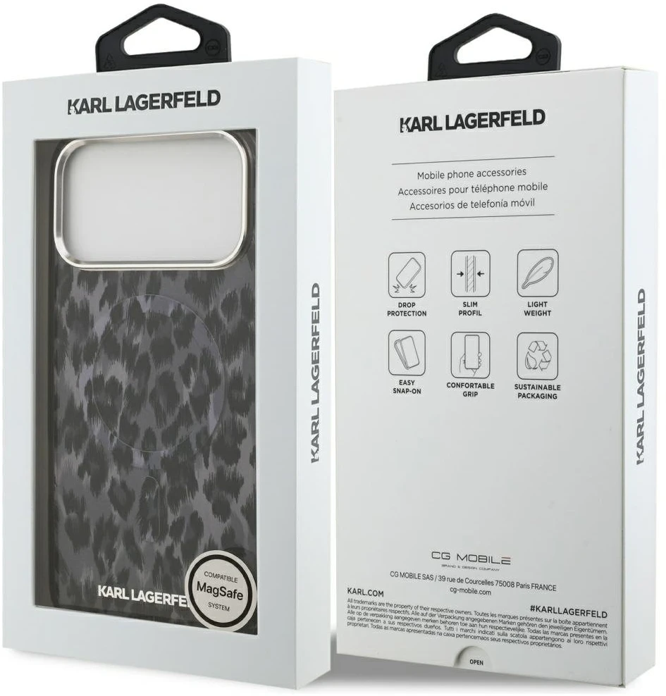 Karl Lagerfeld IML Leopard Pattern MagSafe dėklas skirtas Apple iPhone 17 Pro Max juodos spalvos