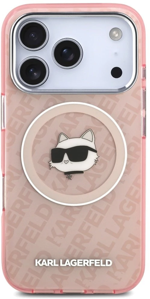 Dėklas Karl Lagerfeld IML Choupette Head Logo MagSafe skirtas Apple iPhone 17 Pro Max rožinės spalvos