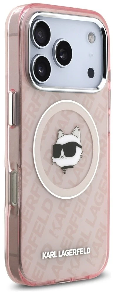 Dėklas Karl Lagerfeld IML Choupette Head Logo MagSafe skirtas Apple iPhone 17 Pro Max rožinės spalvos