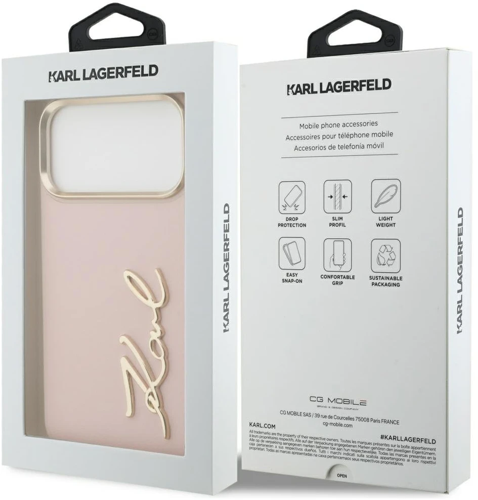 Karl Lagerfeld Karl Script Logo dėklas skirtas Apple iPhone 17 Pro Max rožinės spalvos