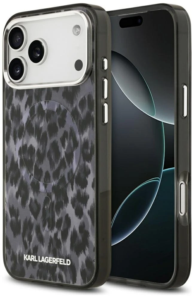 Karl Lagerfeld IML Leopard Pattern MagSafe dėklas skirtas Apple iPhone 17 Pro Max juodos spalvos