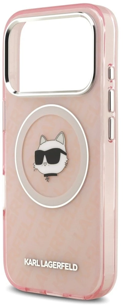 Dėklas Karl Lagerfeld IML Choupette Head Logo MagSafe skirtas Apple iPhone 17 Pro Max rožinės spalvos